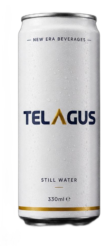 White Telagus custom-branded still water can